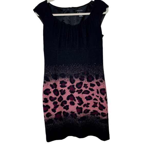 Etcetera‎ Black Wool Blend Pink Animal Print Sheath Dress in Size 10 - Picture 1 of 6